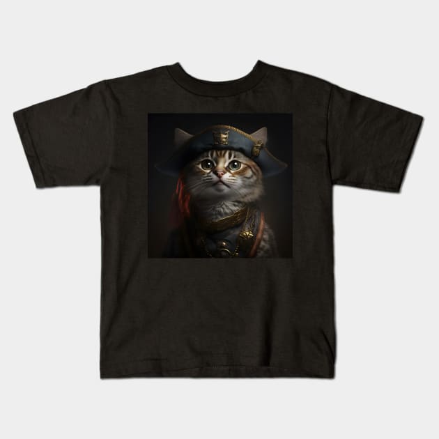 Pirate Cat in Uniform Portrait Kids T-Shirt by ArtisticCorner